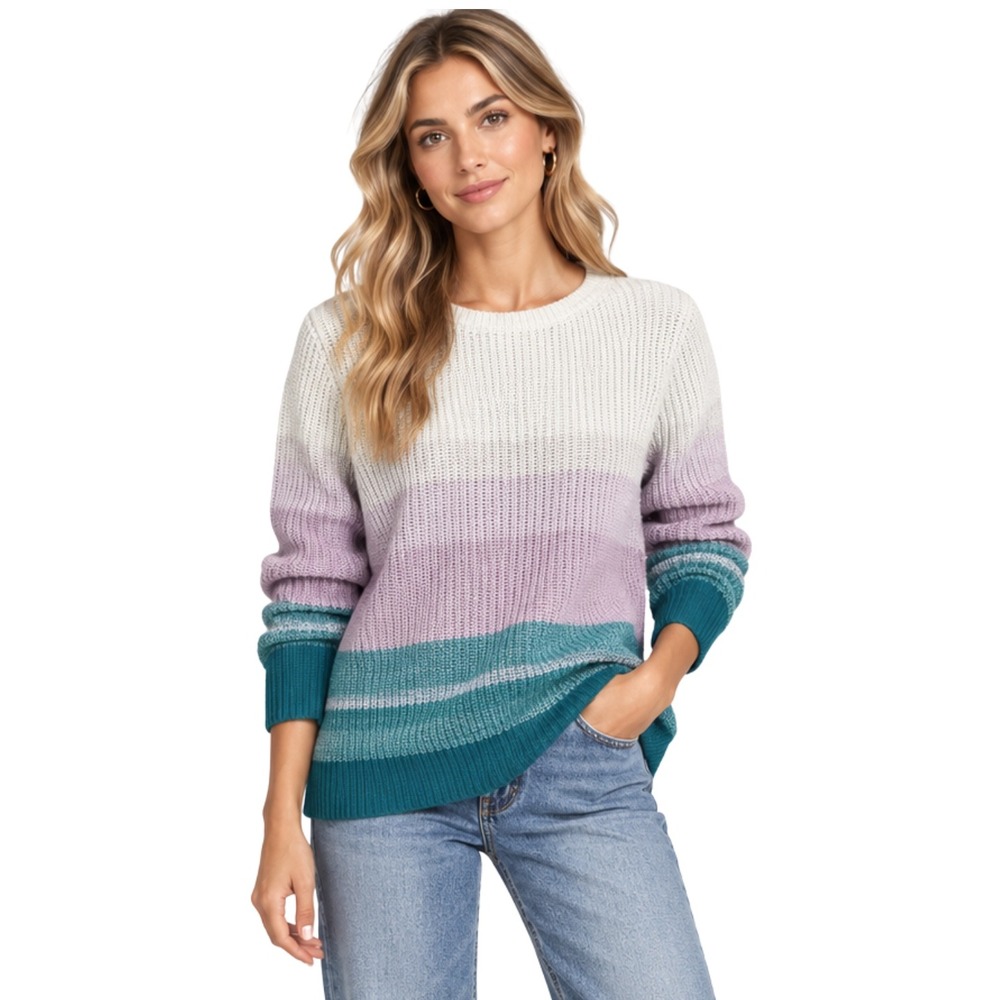 Talbots Sweater Womens 1X Ombre Striped Crew Neck Cotton Acrylic Chunky Knit